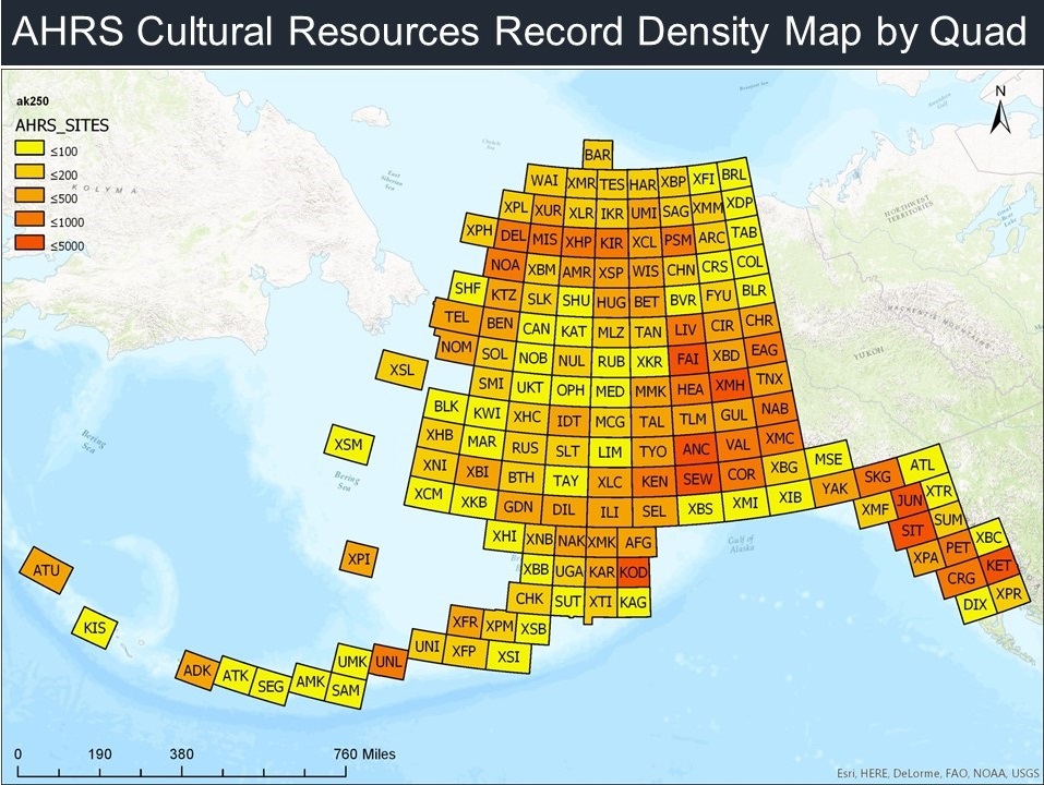 AHRS Cultural Resources Record Density Map by Quadrant